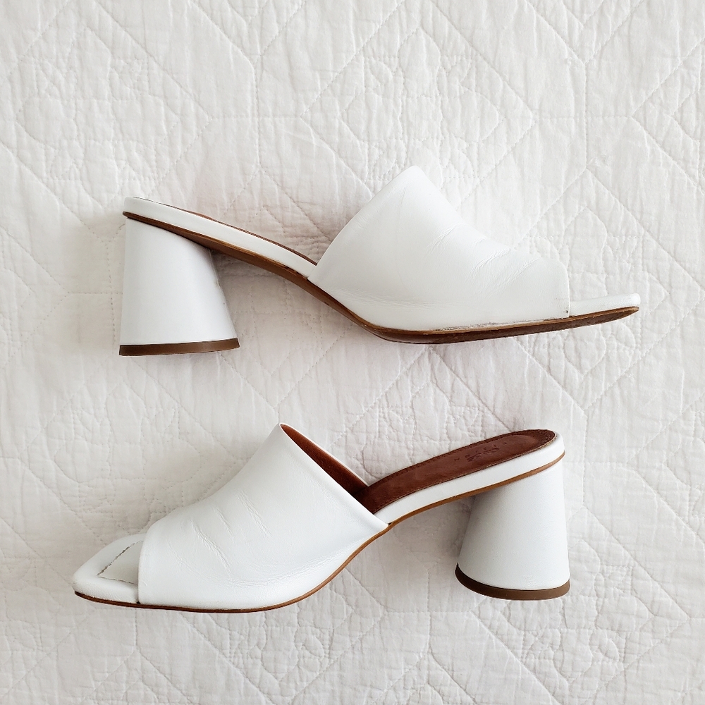 SOLD ASOS DESIGN Health Premium Leather Heeled Mules In White - Picture 3 of 8
